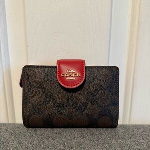 Coach Brown Wallet with Red Accent